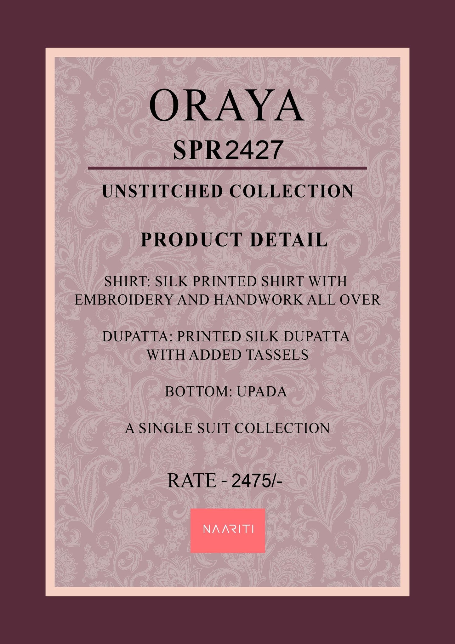 Oraya 2427 Naariti Silk Unstitched Suits
