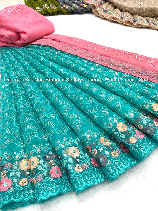 Organza Silk Non-Branded Stmbl Sequence Work Lehenga Saree