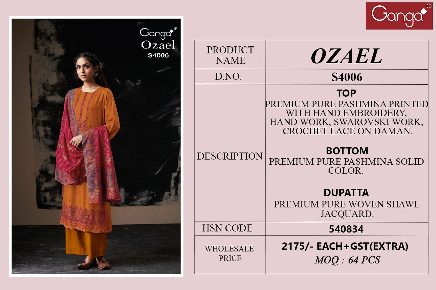Ozael 4006 Ganga Premium Unstitched Suits