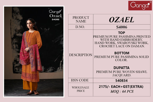 Ozael 4006 Ganga Premium Unstitched Suits