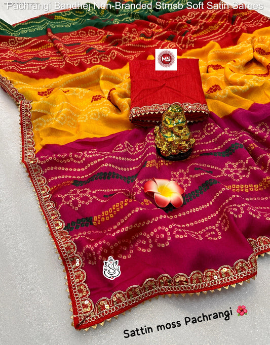 Pachrangi Bandhej Non-Branded Stmsb Soft Satin Sarees