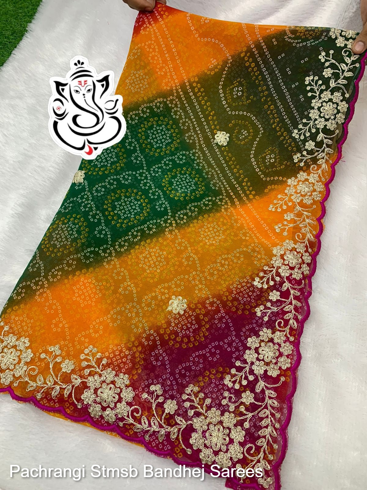 Pachrangi Stmsb Bandhej Sarees