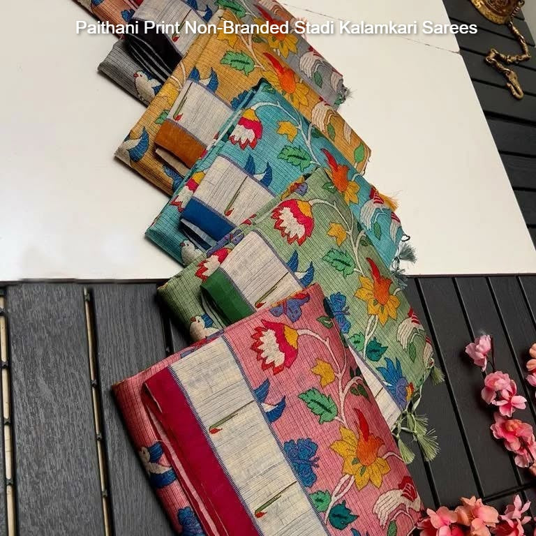 Paithani Print Non-Branded Stadi Kalamkari Sarees
