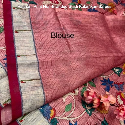 Paithani Print Non-Branded Stadi Kalamkari Sarees