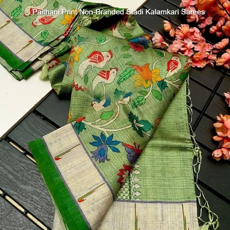 Paithani Print Non-Branded Stadi Kalamkari Sarees