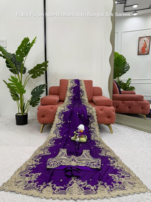 Pakhi Purple Non-Branded Stkri Rangoli Silk Sarees