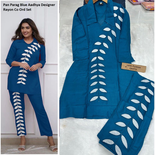 Pan Parag Blue Aadhya Designer Rayon Co Ord Set