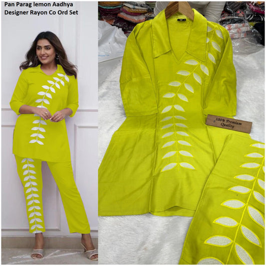 Pan Parag Lemon Aadhya Designer Rayon Co Ord Set