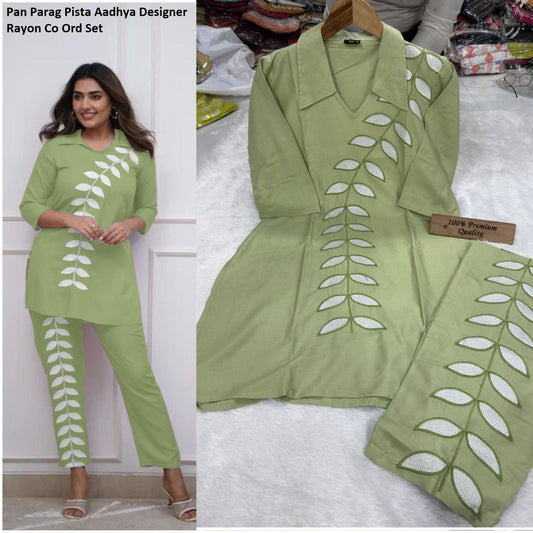 Pan Parag Pista Aadhya Designer Rayon Co Ord Set