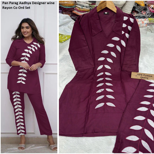 Pan Parag Wine Aadhya Designer Rayon Co Ord Set