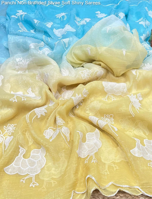 Panchi Non-Branded Stvae Soft Shiny Sarees