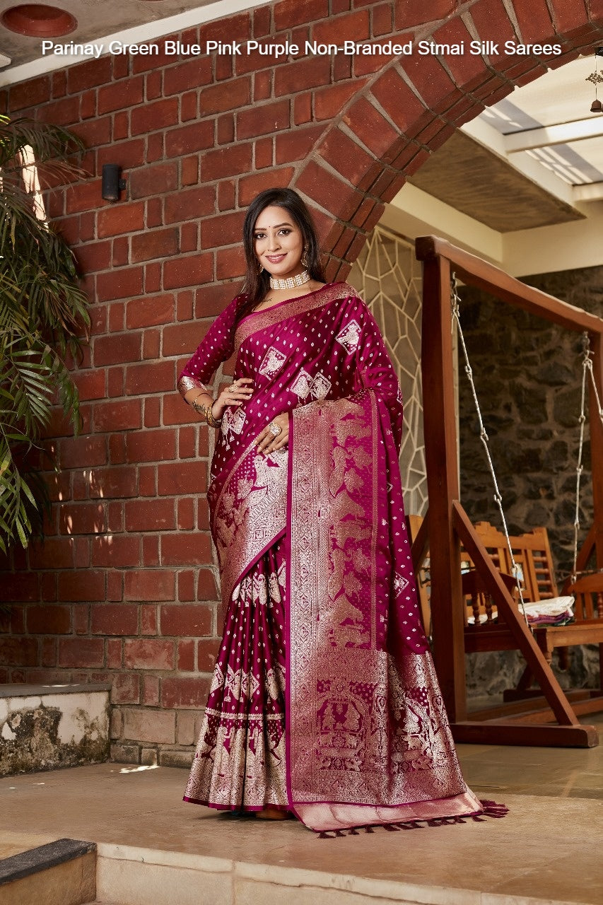 Parinay Green Blue Pink Purple Non-Branded Stmai Silk Sarees
