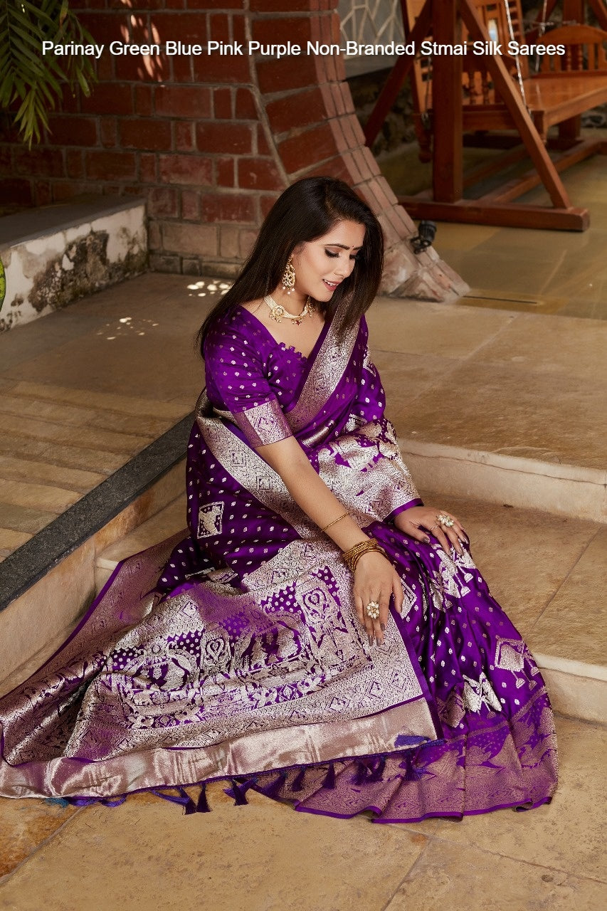 Parinay Green Blue Pink Purple Non-Branded Stmai Silk Sarees