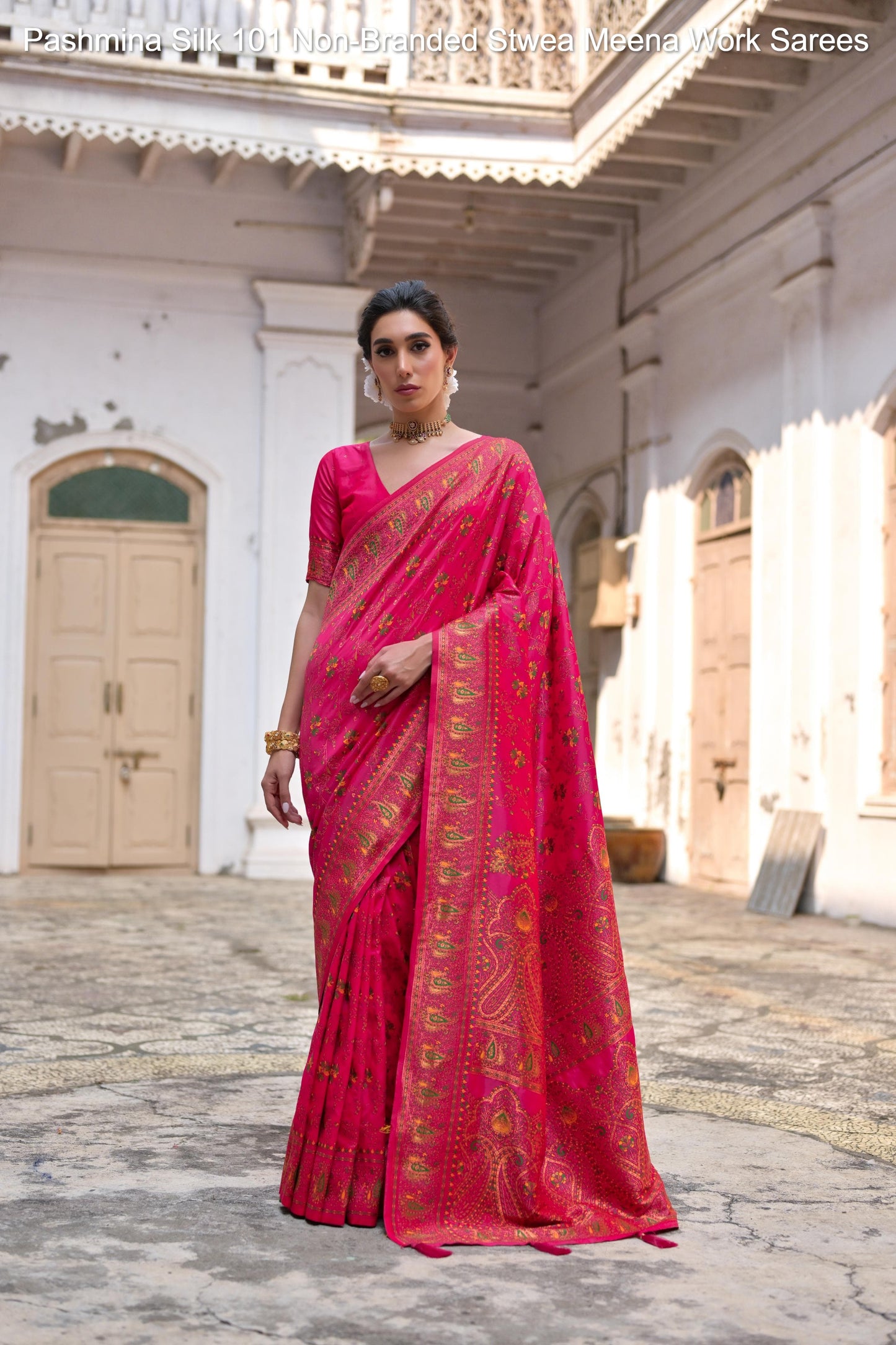Pashmina Silk 101 Non-Branded Stwea Meena Work Sarees