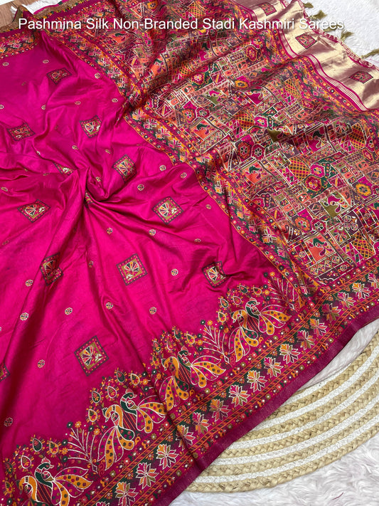 Pashmina Silk Non-Branded Stadi Kashmiri Sarees