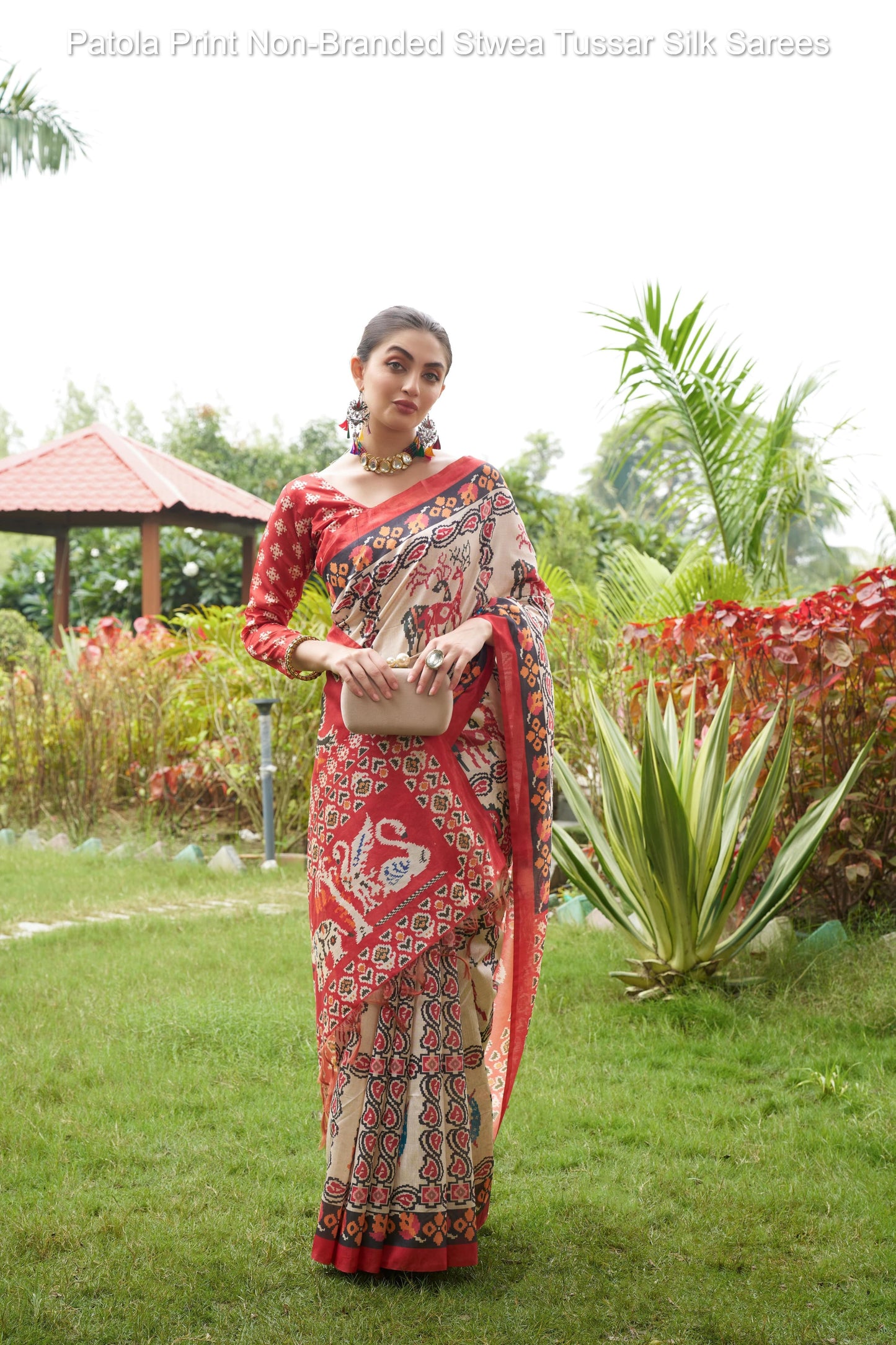 Patola Print Non-Branded Stwea Tussar Silk Sarees