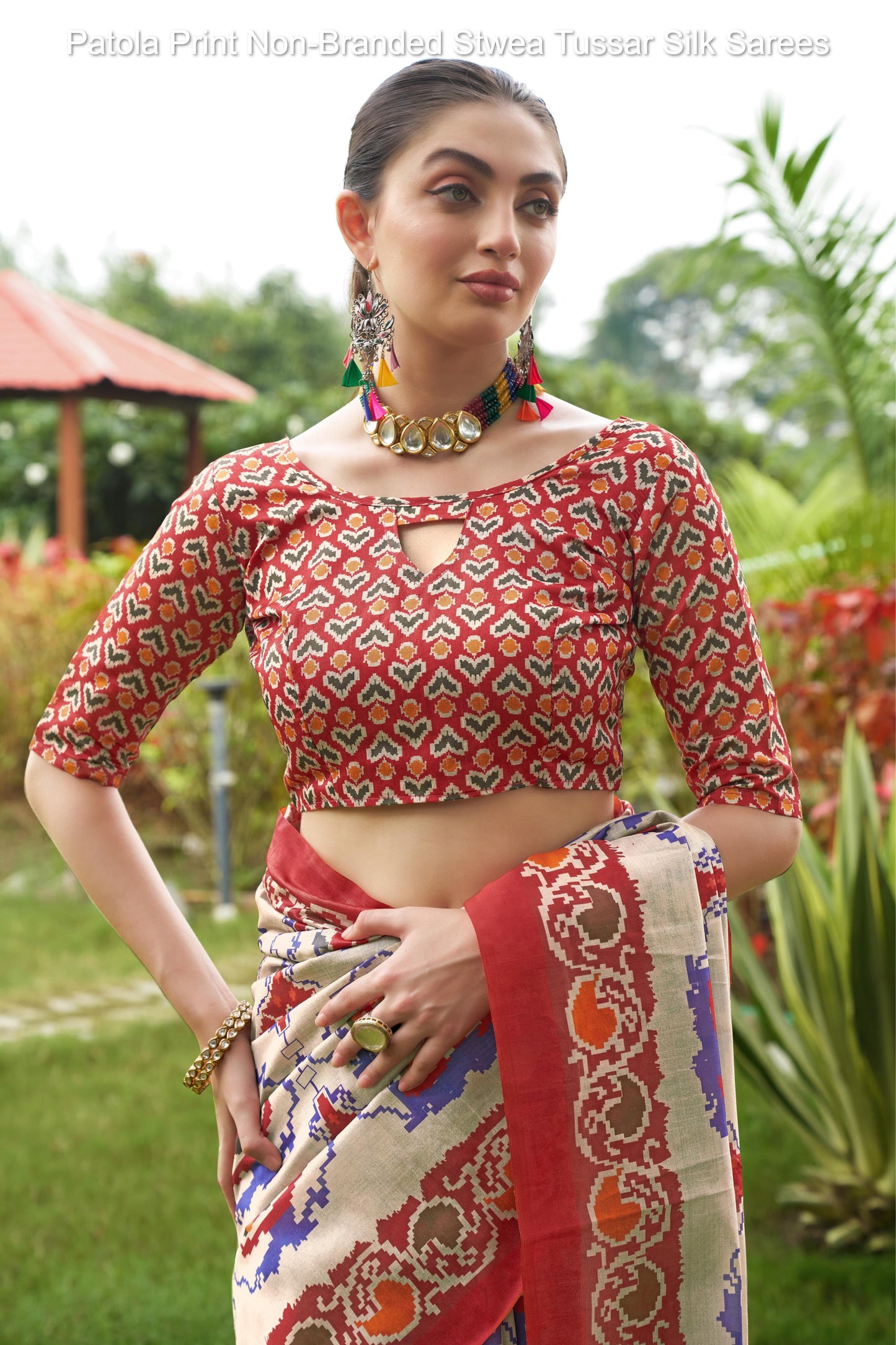 Patola Print Non-Branded Stwea Tussar Silk Sarees