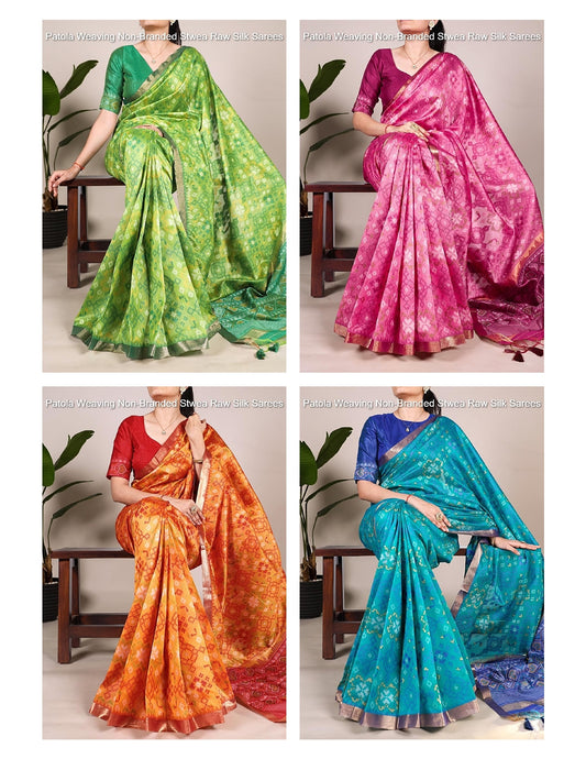 Patola Weaving Non-Branded Stwea Raw Silk Sarees