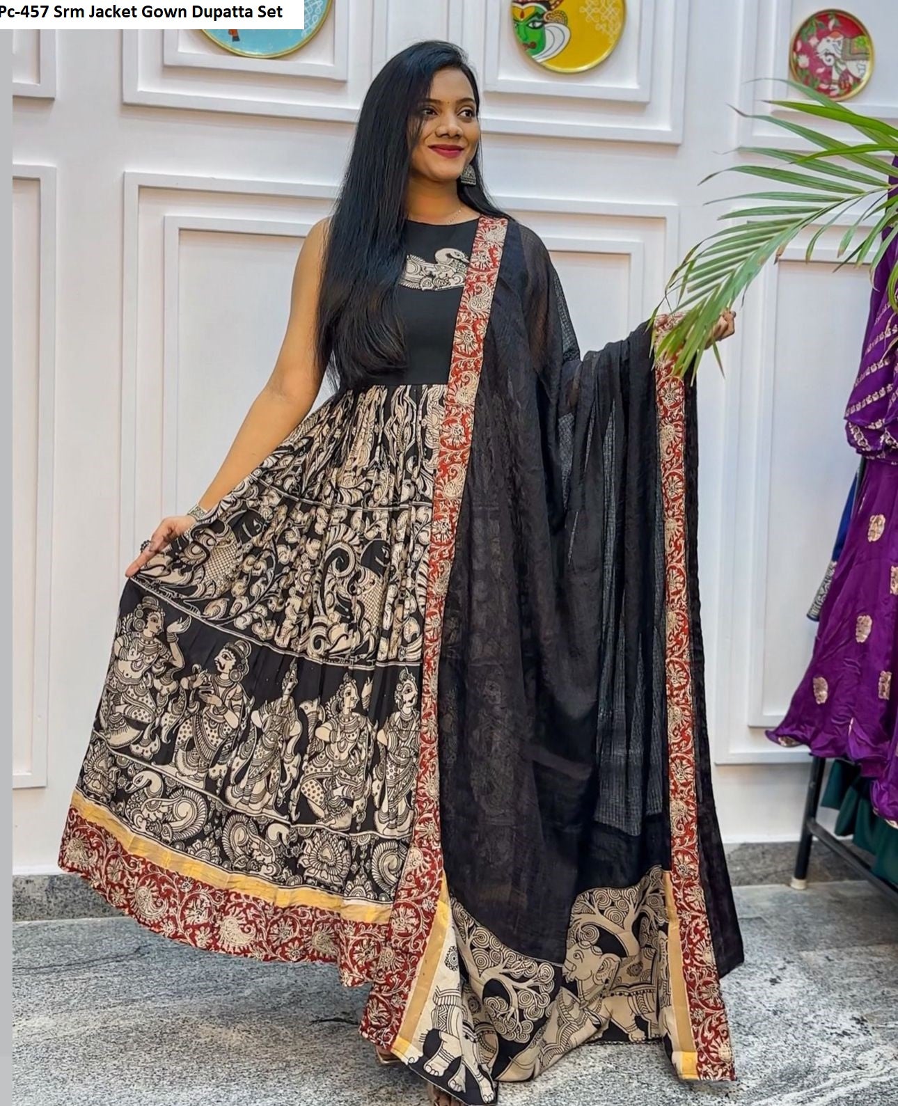 Pc-457 Srm Jacket Gown Dupatta Set