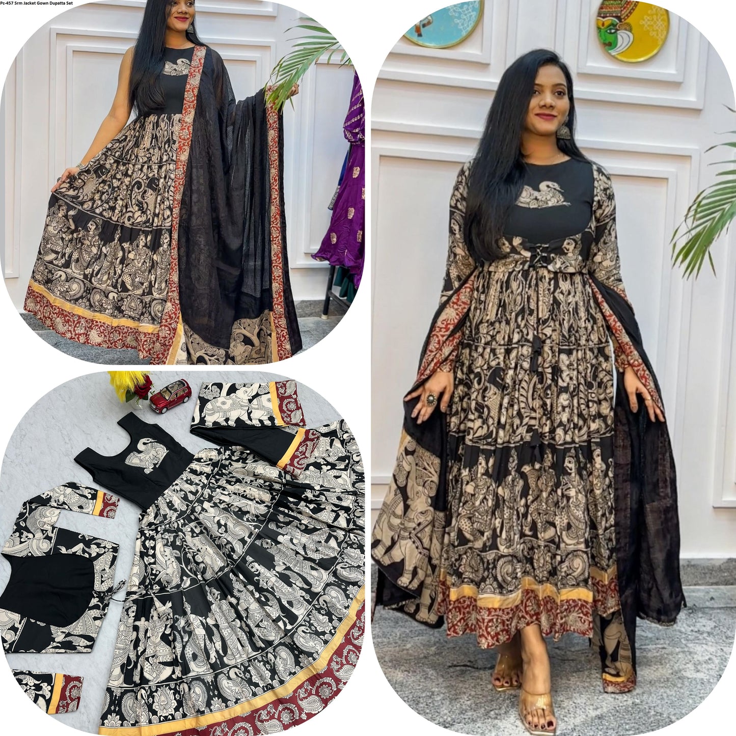 Pc-457 Srm Jacket Gown Dupatta Set