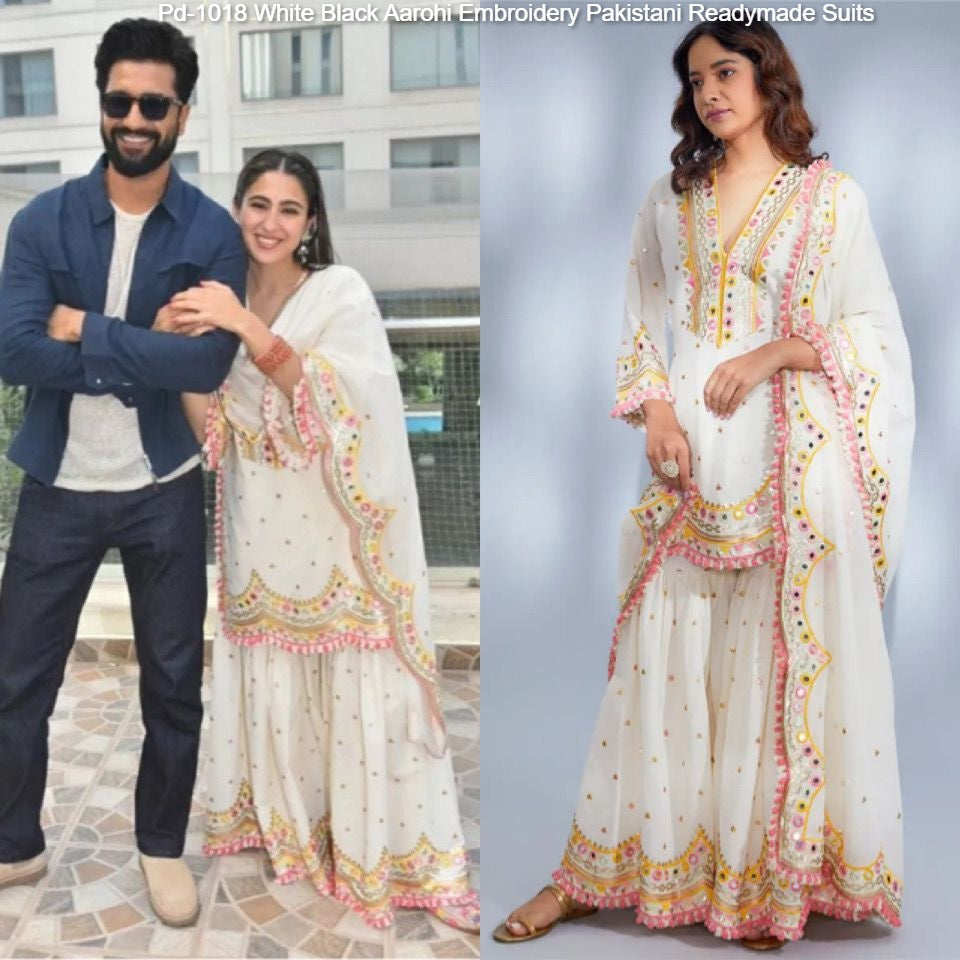 Pd-1018 White Black Aarohi Embroidery Pakistani Readymade Suits