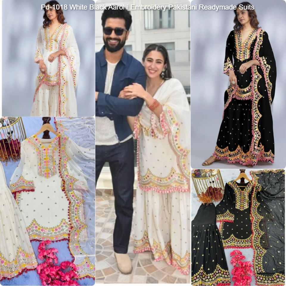 Pd-1018 White Black Aarohi Embroidery Pakistani Readymade Suits