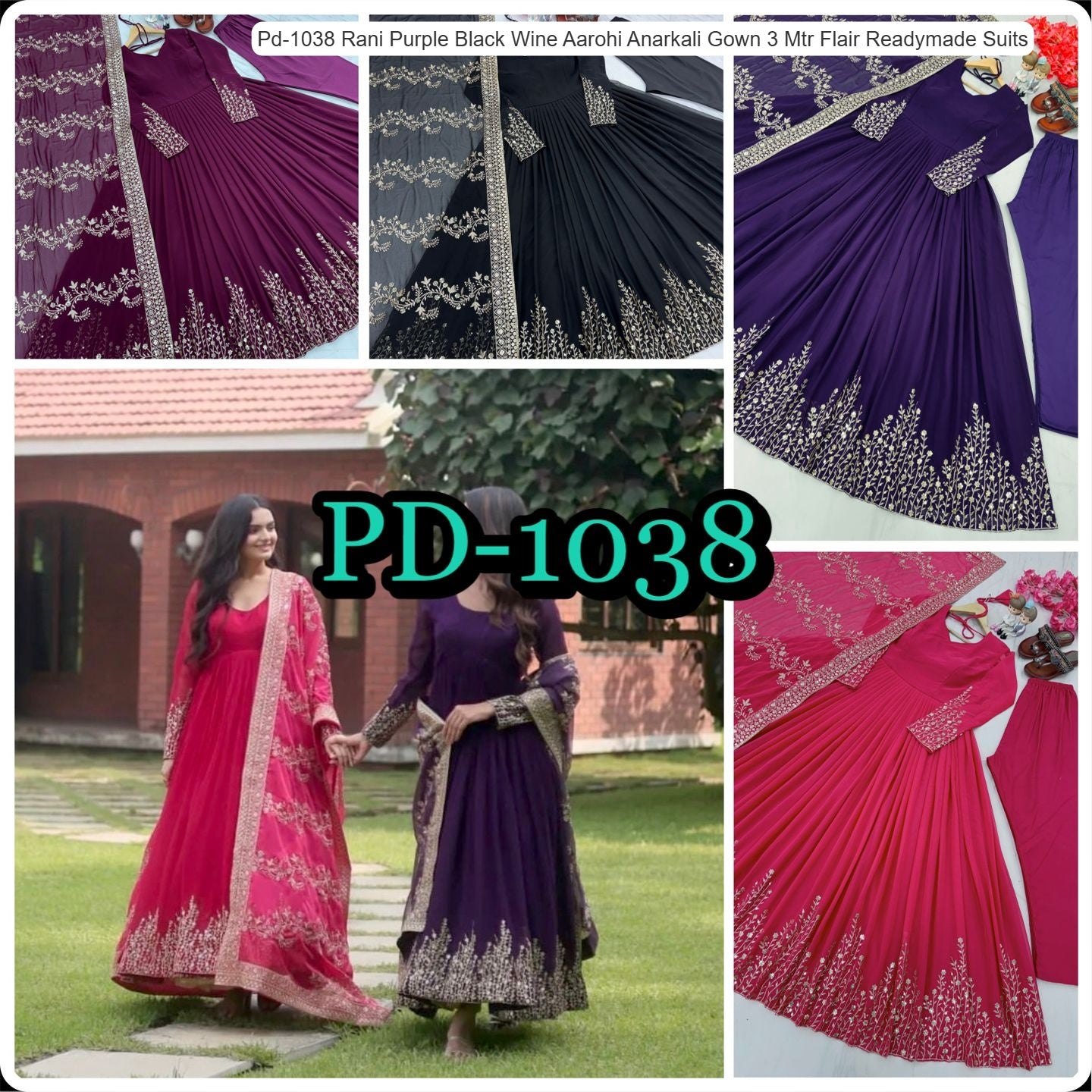 Pd-1038 Rani Purple Black Wine Aarohi Anarkali Gown 3 Mtr Flair Readymade Suits