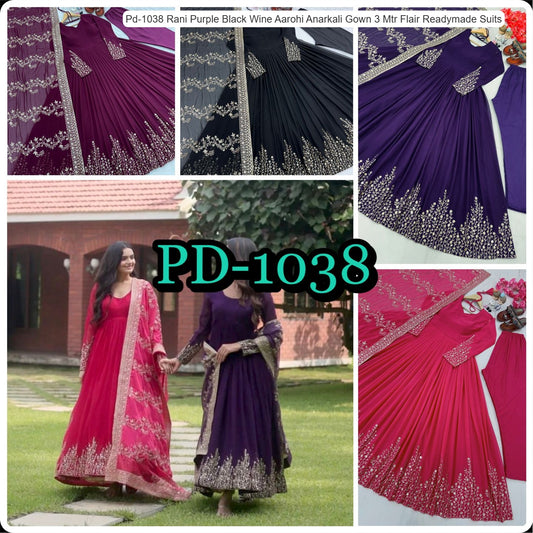 Pd-1038 Rani Purple Black Wine Aarohi Anarkali Gown 3 Mtr Flair Readymade Suits