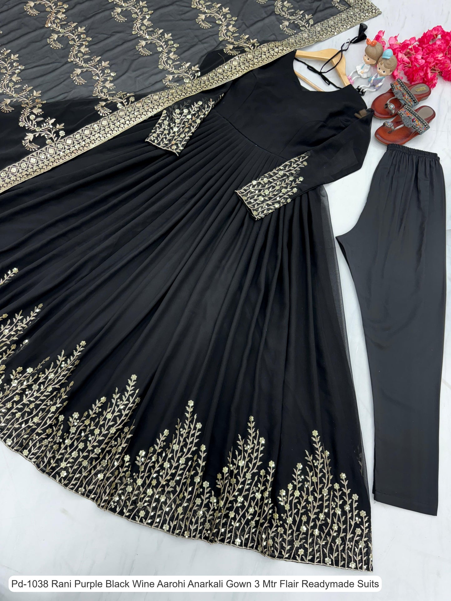 Pd-1038 Rani Purple Black Wine Aarohi Anarkali Gown 3 Mtr Flair Readymade Suits