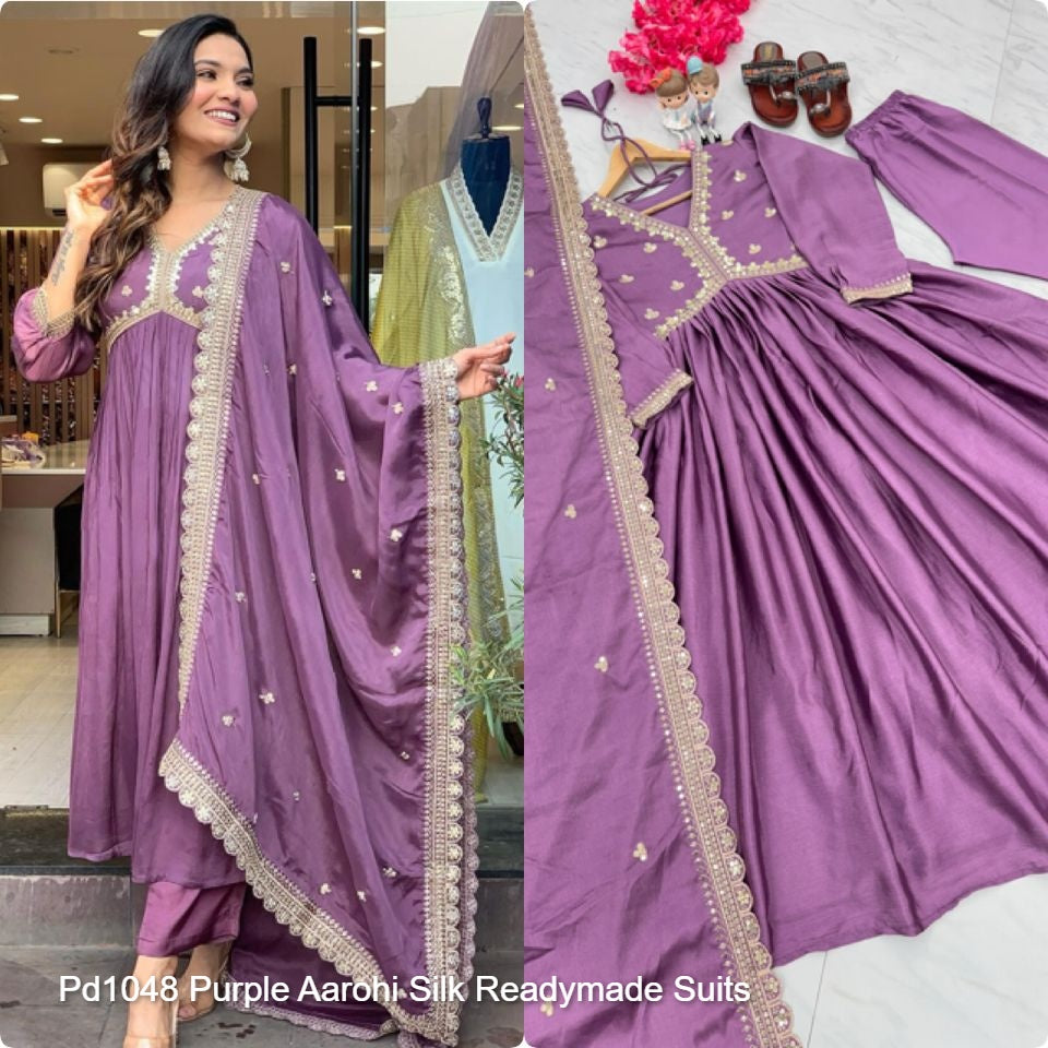 Pd1048 Purple Aarohi Silk Readymade Suits