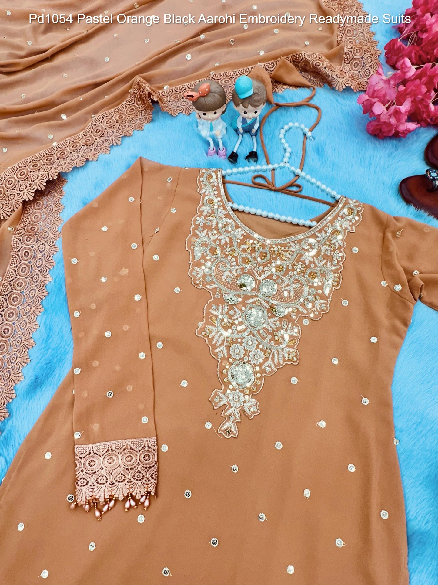 Pd1054 Pastel Orange Black Aarohi Embroidery Readymade Suits