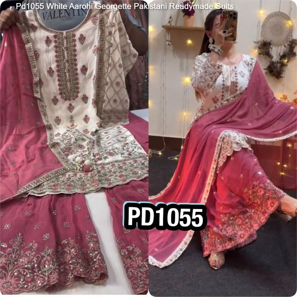Pd1055 White Aarohi Georgette Pakistani Readymade Suits