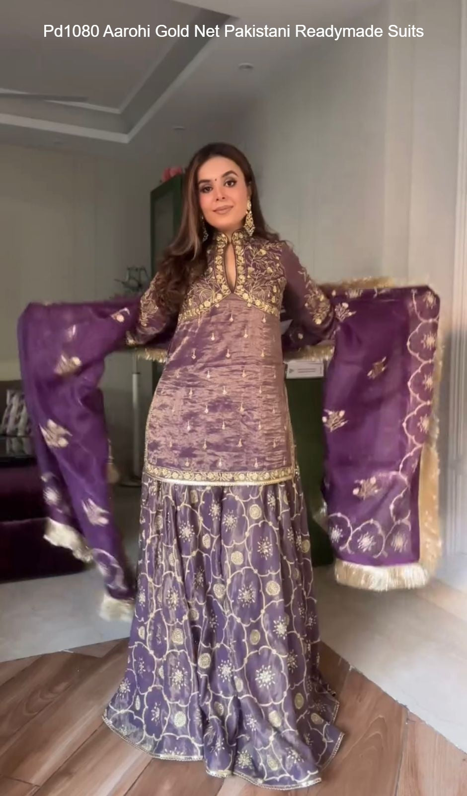 Pd1080 Aarohi Gold Net Pakistani Readymade Suits