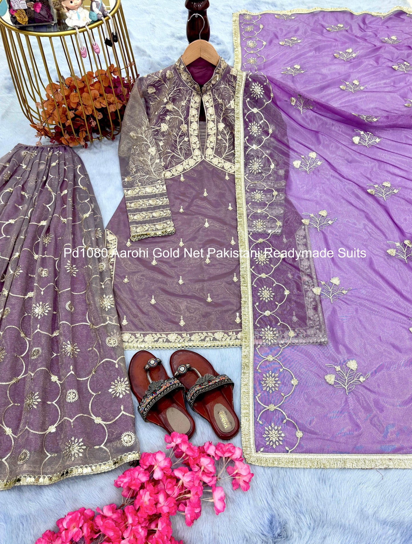 Pd1080 Aarohi Gold Net Pakistani Readymade Suits