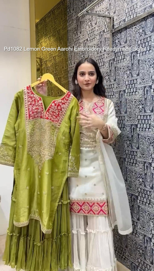 Pd1082 Lemon Green Aarohi Embroidery Readymade Suits