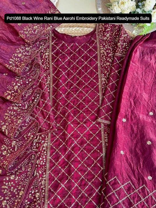 Pd1088 Black Wine Rani Blue Aarohi Embroidery Pakistani Readymade Suits
