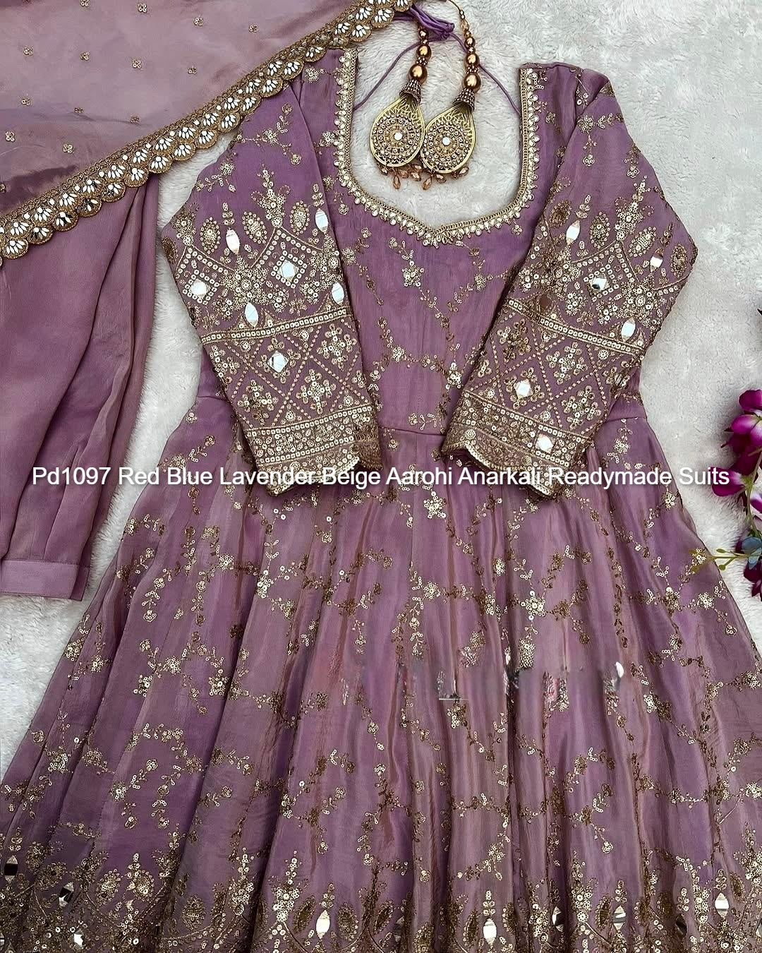 Pd1097 Red Blue Lavender Beige Aarohi Anarkali Readymade Suits