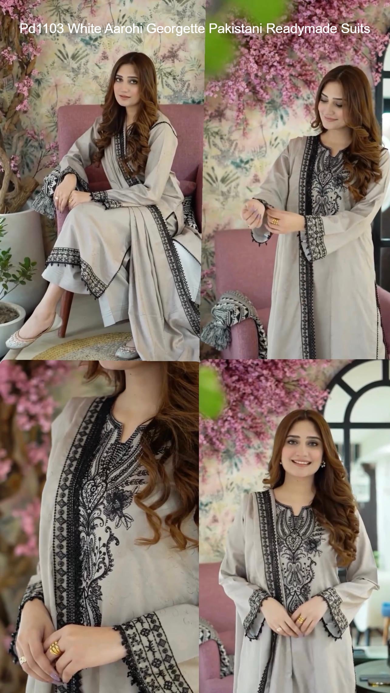 Pd1103 White Aarohi Georgette Pakistani Readymade Suits