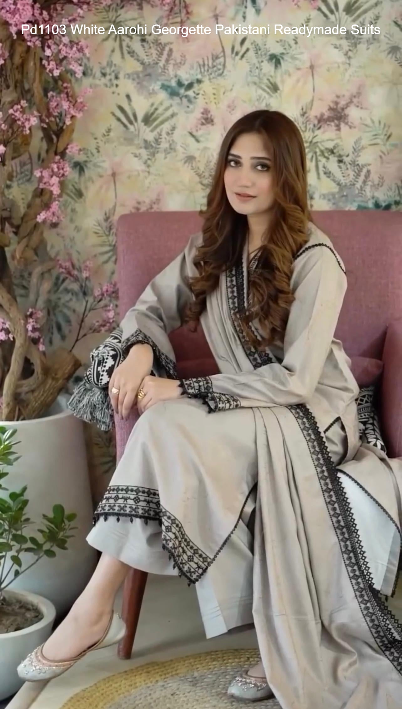 Pd1103 White Aarohi Georgette Pakistani Readymade Suits