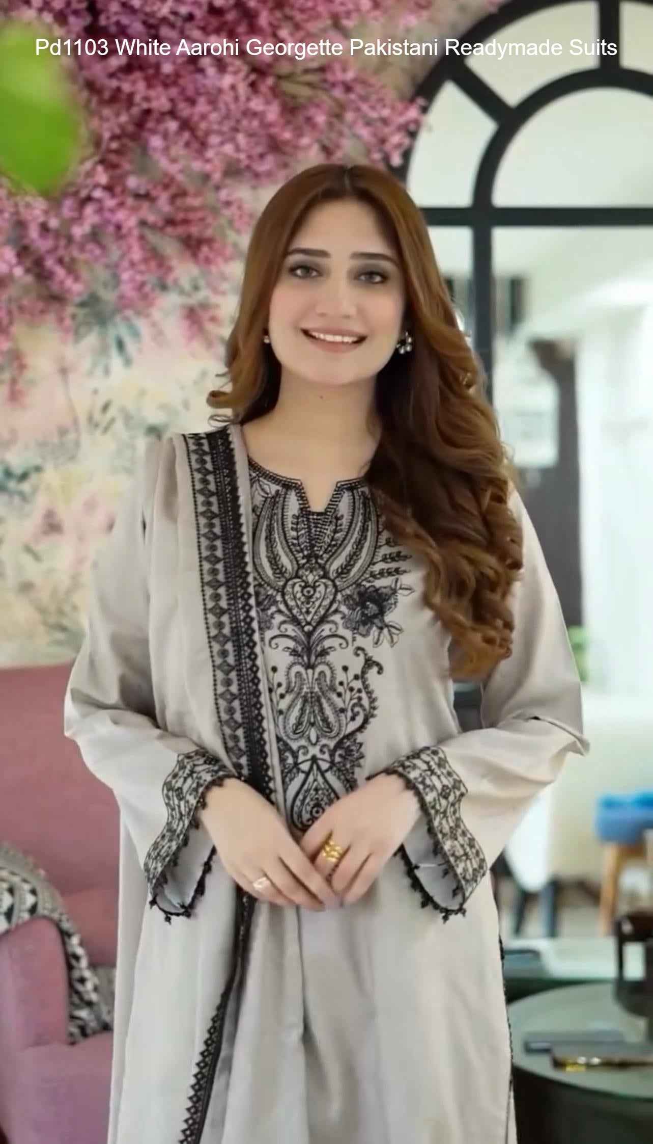 Pd1103 White Aarohi Georgette Pakistani Readymade Suits