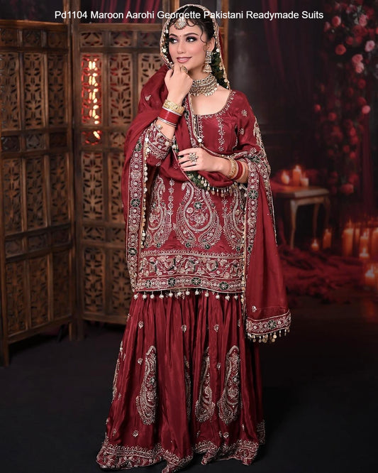 Pd1104 Maroon Aarohi Georgette Pakistani Readymade Suits