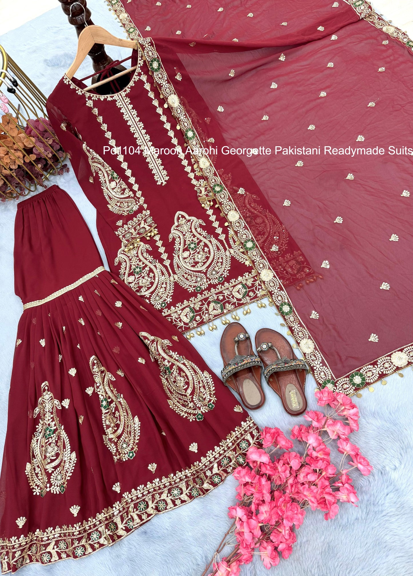 Pd1104 Maroon Aarohi Georgette Pakistani Readymade Suits