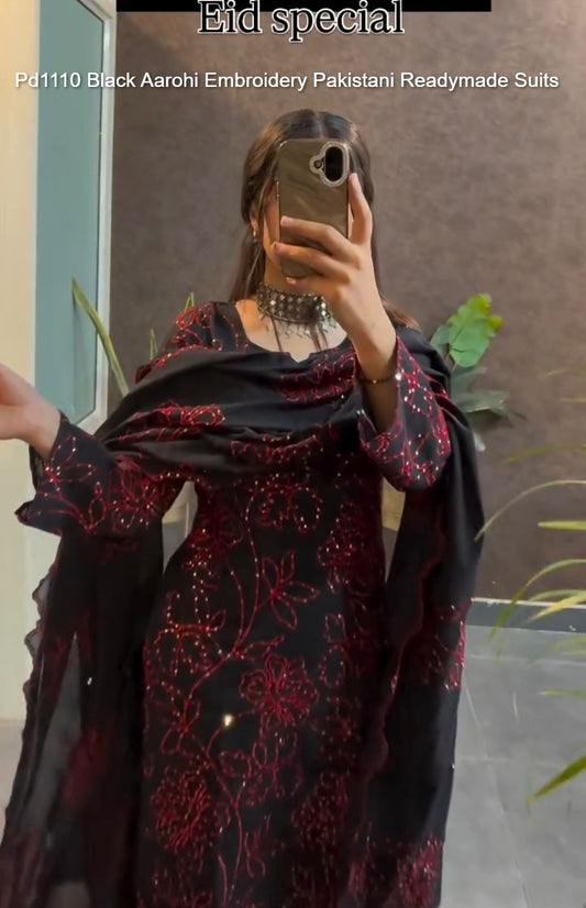 Pd1110 Black Aarohi Embroidery Pakistani Readymade Suits
