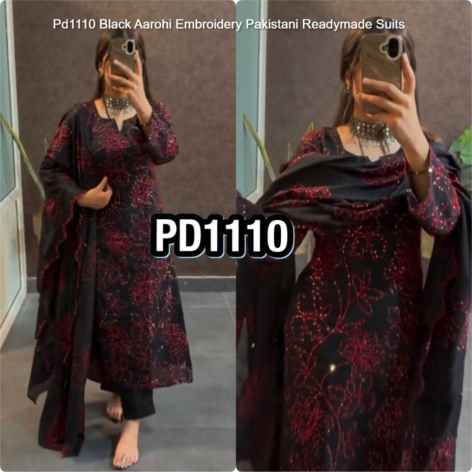 Pd1110 Black Aarohi Embroidery Pakistani Readymade Suits