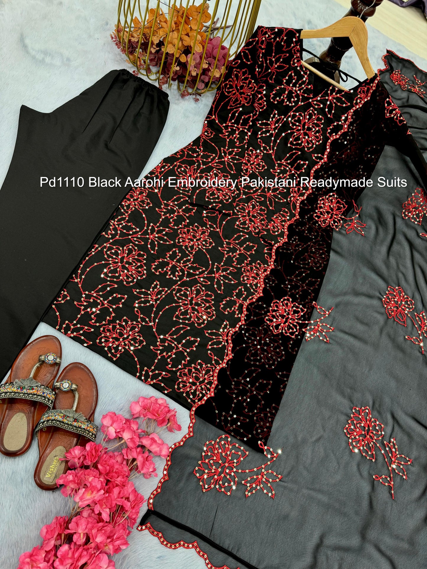 Pd1110 Black Aarohi Embroidery Pakistani Readymade Suits