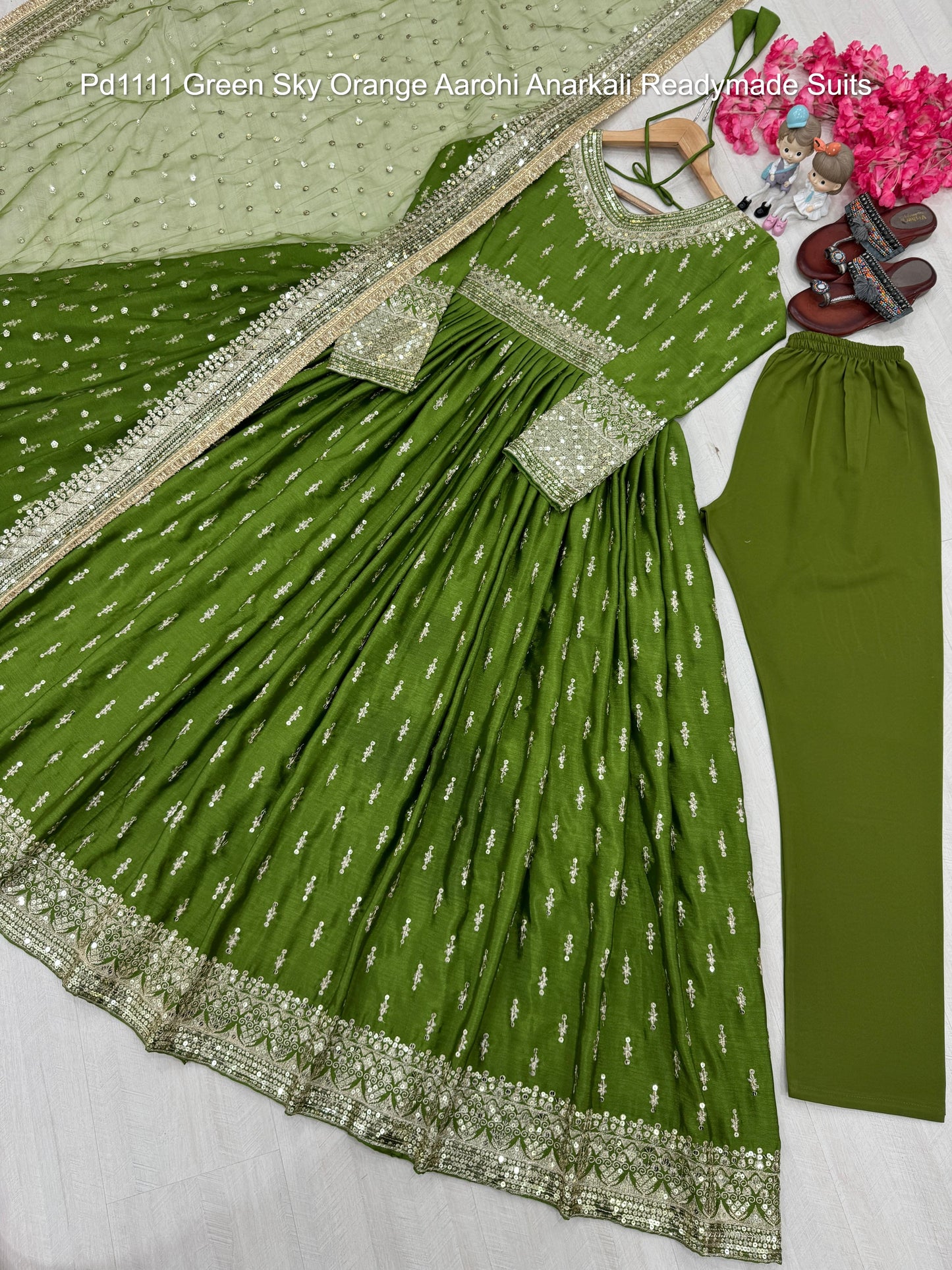 Pd1111 Green Sky Orange Aarohi Anarkali Readymade Suits