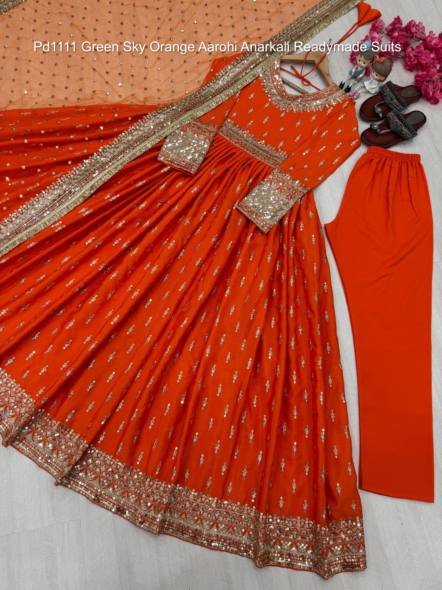 Pd1111 Green Sky Orange Aarohi Anarkali Readymade Suits