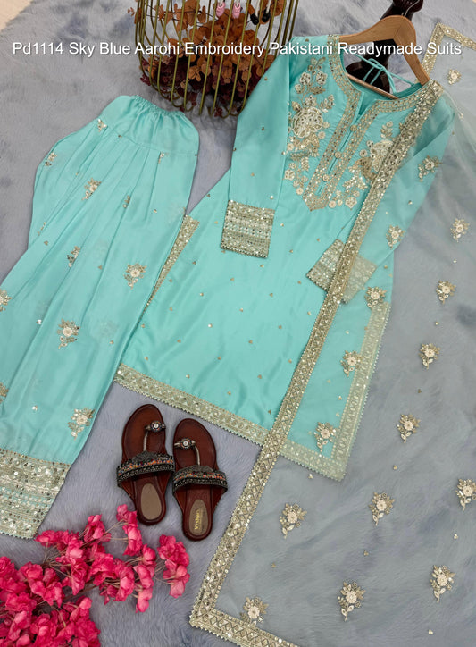 Pd1114 Sky Blue Aarohi Embroidery Pakistani Readymade Suits