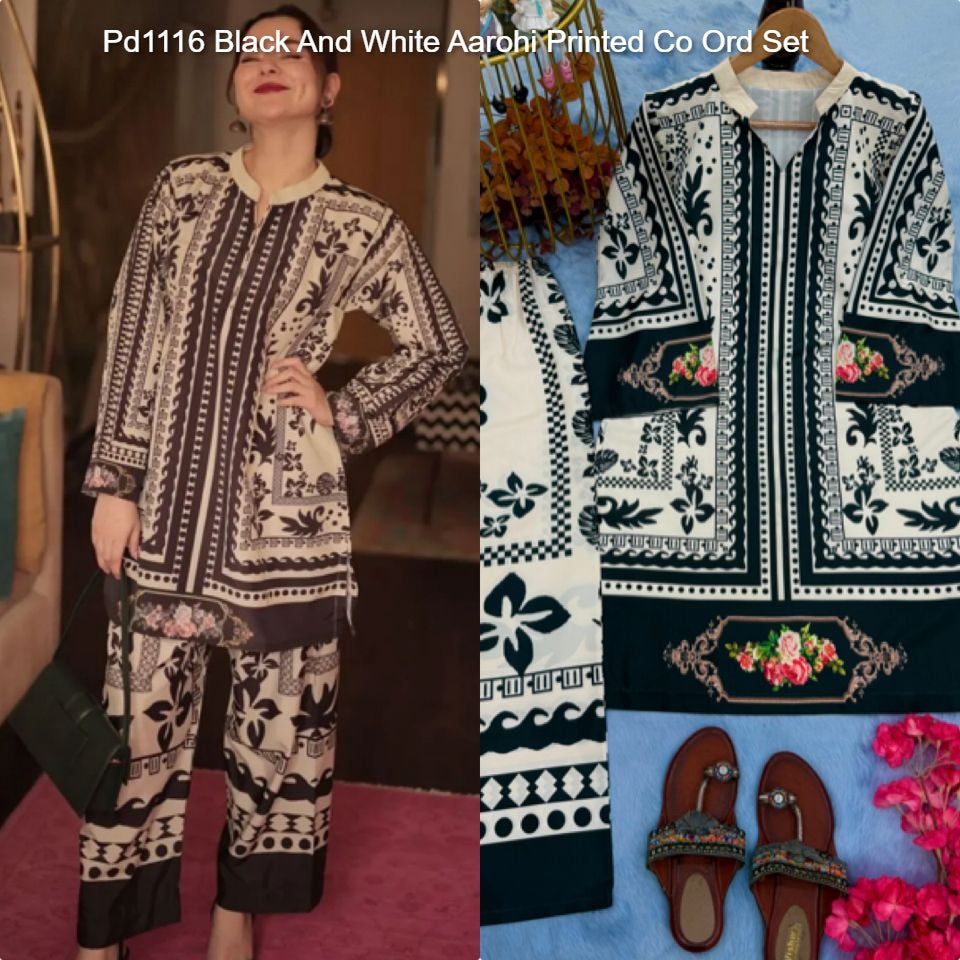 Pd1116 Black And White Aarohi Printed Co Ord Set