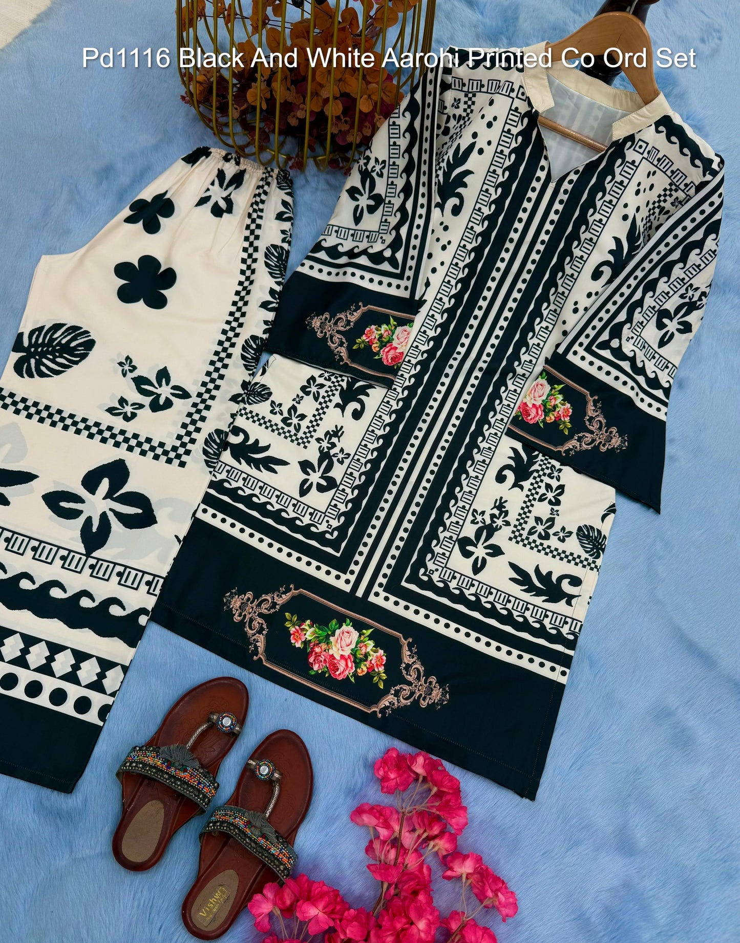 Pd1116 Black And White Aarohi Printed Co Ord Set